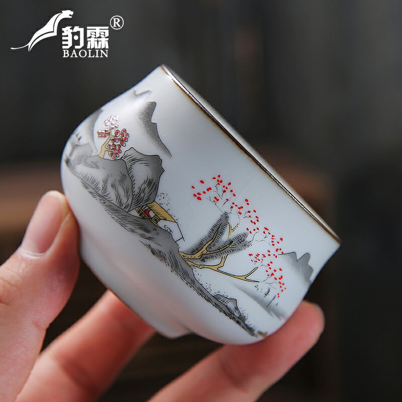 手工貼花貓趣圖功夫茶杯個人專用泡茶工具敬茶杯女士功夫茶具用品 2