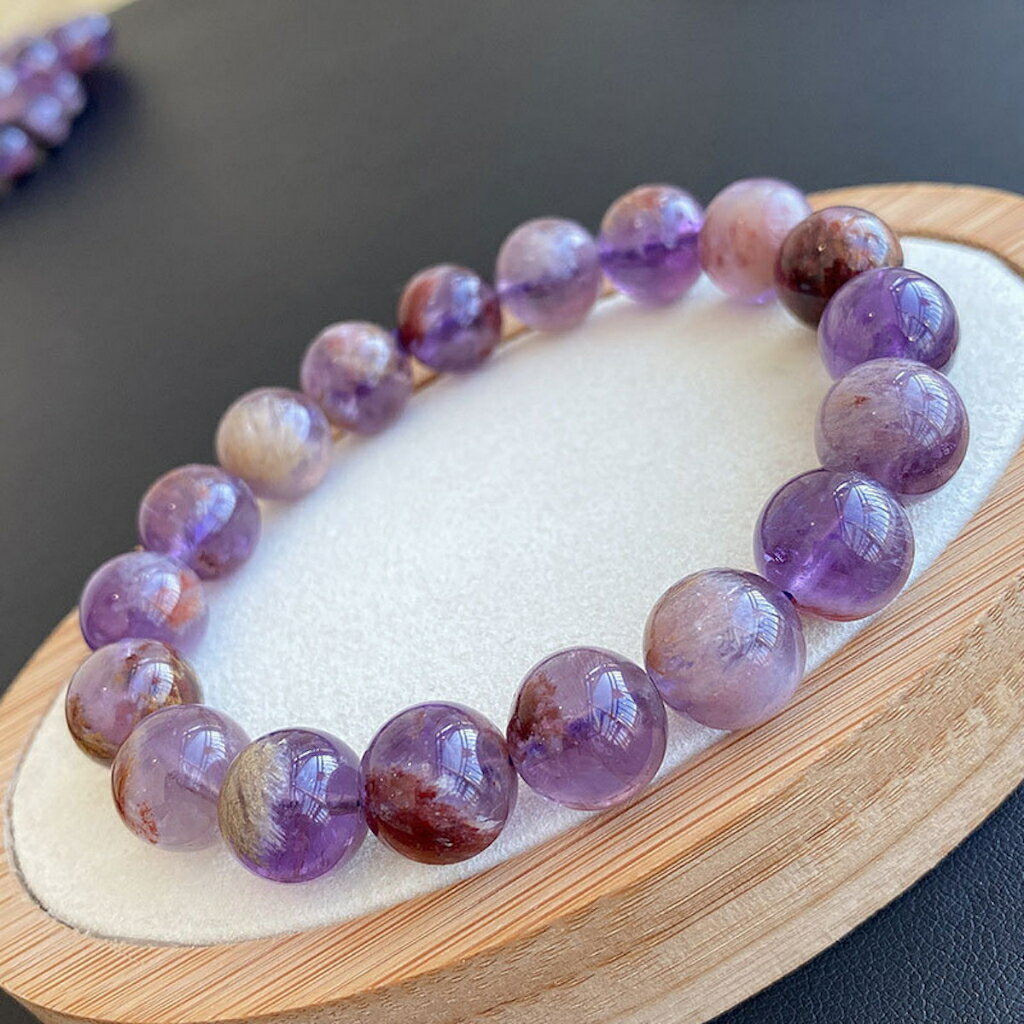 ISONA 7A級天然水晶紫幽靈聚寶盆水晶手串水晶手鏈手串珠水晶串珠水晶手鍊 水晶手鏈 1