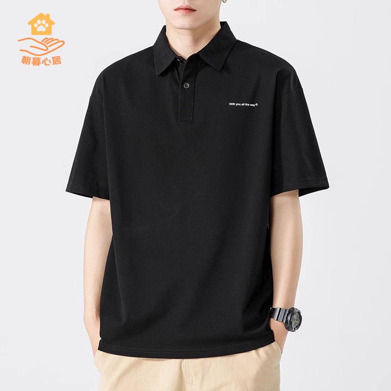 廠家直銷 T恤 短袖 POLO衫 日系短袖黑色POLO衫男士2025夏季新款純棉印花寬松休閑翻領t恤 現貨快速出貨sysh