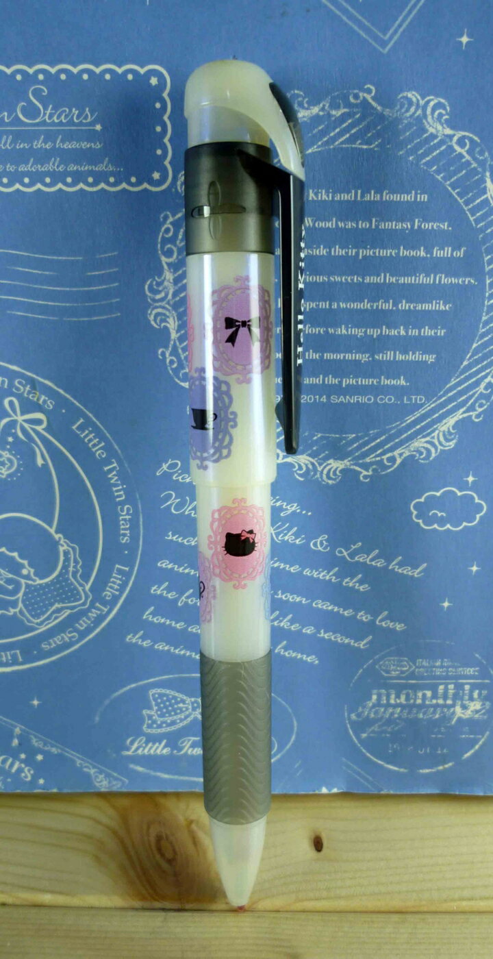 【震撼精品百貨】Hello Kitty 凱蒂貓 KITTY多色原子筆-3色-緞帶圖案(灰白) 震撼日式精品百貨