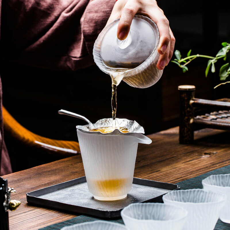 日式琉璃功夫茶具套裝家用耐熱玻璃泡茶壺器蓋碗云霧錘紋茶杯加厚