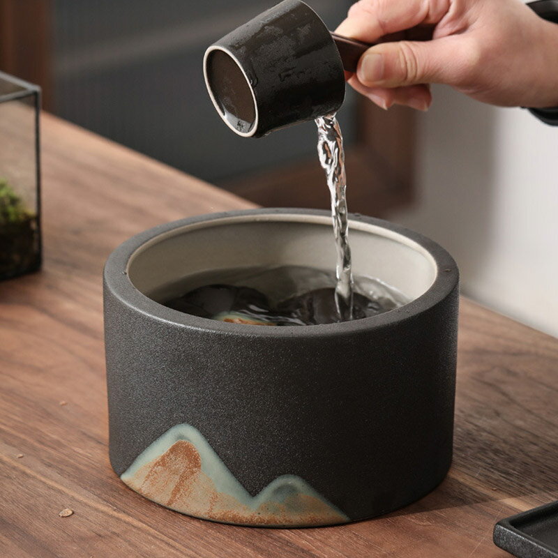 茶洗水盂陶瓷粗陶杯洗家用建水茶道倒茶水的碗大號茶渣缽廢茶渣缸