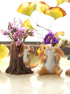 新年兔子擺件創意可愛動物花器干花插試管透明玻璃瓶辦公裝飾禮物