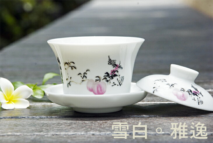 限量【雪白蟠桃茶碗】~東方古典 Chinese tea cup set