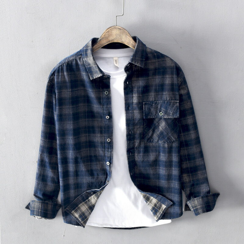 【巴黎精品】襯衫長袖上衣-休閒燈芯絨加厚保暖男裝a1et44