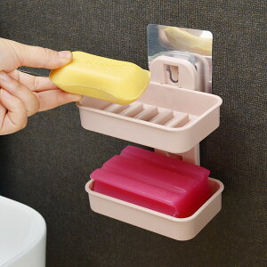 免打孔肥皂盒瀝水創意壁掛香皂架浴室置物衛生間香罩吸盤雙層皂盒