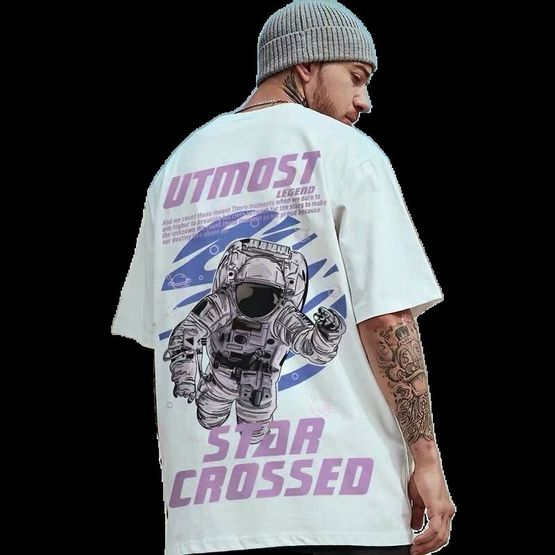 120kg可穿【M-5XL】oversize歐美潮流印花T恤短袖男潮牌潮流寬鬆圓領百搭情侶半袖大尺碼男生短袖T恤