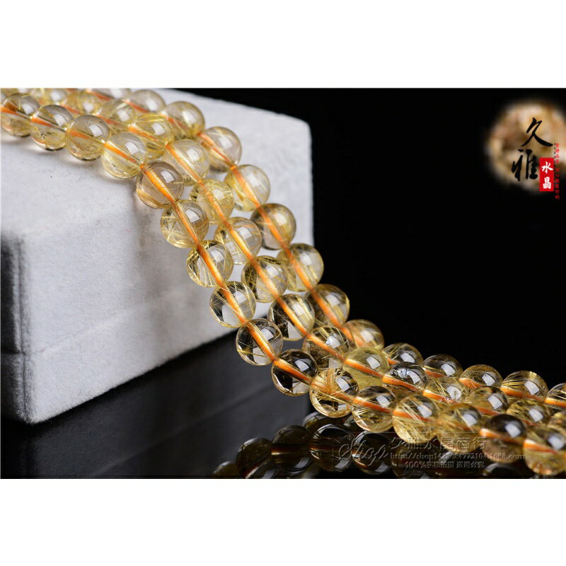 ISONA 收藏級7A級圓珠天然黃髮絲 金髮晶 黃水晶手串 金髮晶手鏈手串 珠水晶串珠 水晶手鍊 冰晶髮絲高透亮水晶手鏈 4