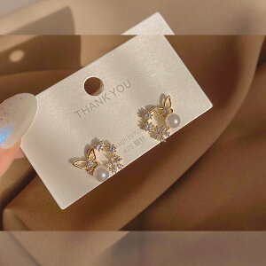 蝴蝶結珍珠鋯石耳釘女年新款潮精致小巧時尚個性氣質耳環耳飾