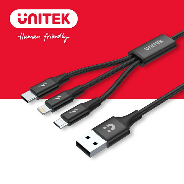 【樂天限定_滿499免運】UNITEK Lightning Micro USB Type-C 三合一編織充電線1.2M(Y-C14049BK)