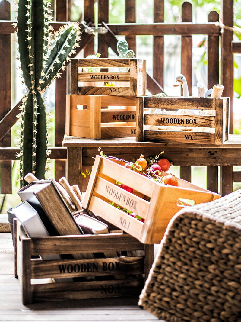 JK慕空間原木收納箱木條箱組合復古收納做舊花園櫥窗陳列裝飾道具