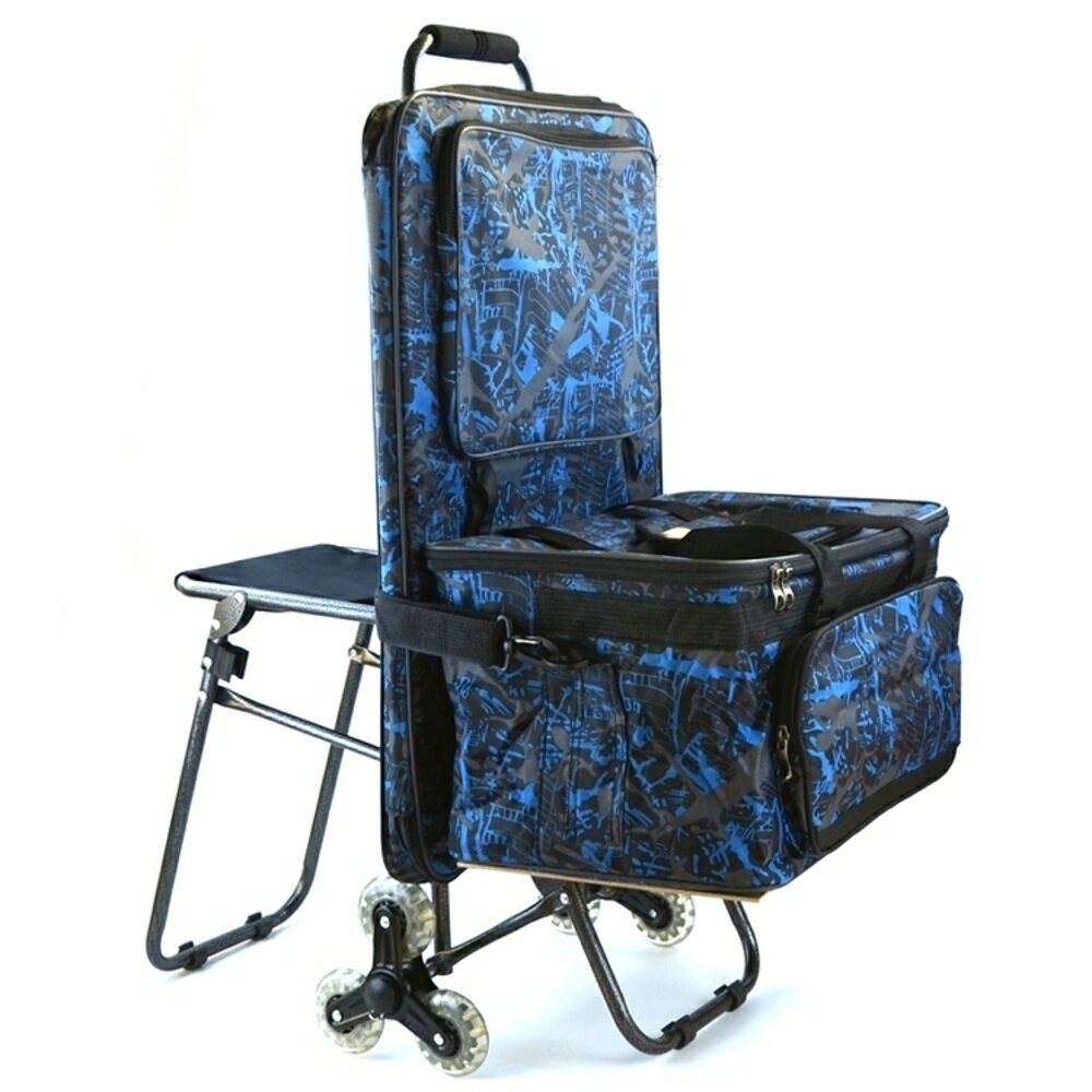 畫架包 炫彩藍拉桿多功能畫袋車畫椅畫板包畫包車大容量折疊美術寫生車 全館85折起 JD