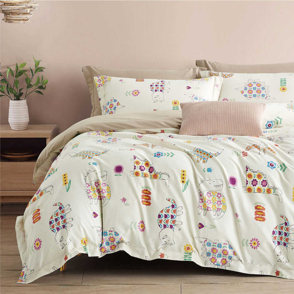 Miile美麗棉系列-斑斕恐龍 / 美國棉四件式薄被套床包枕套組