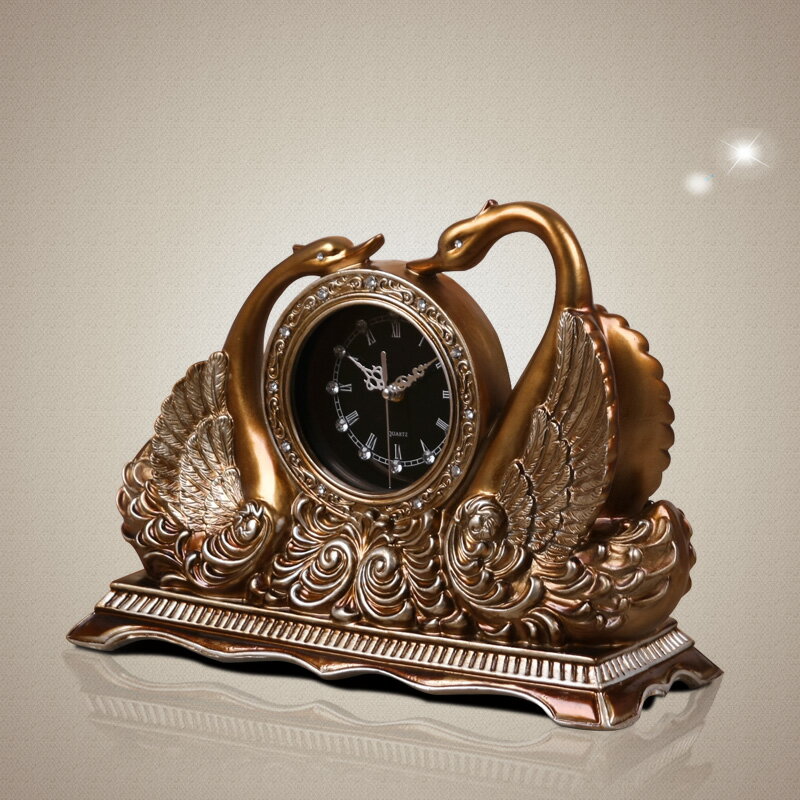 TQJ歐式天鵝座鐘家居裝飾品靜音擺鐘時尚臺面鐘創意坐鐘時鐘