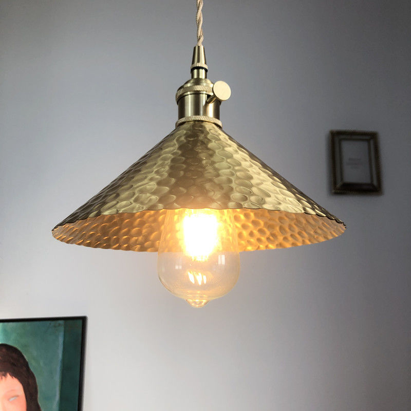 北歐全銅吊燈現代簡約床頭餐廳燈吧臺玄關飄窗衣帽間復古黃銅吊燈S079
