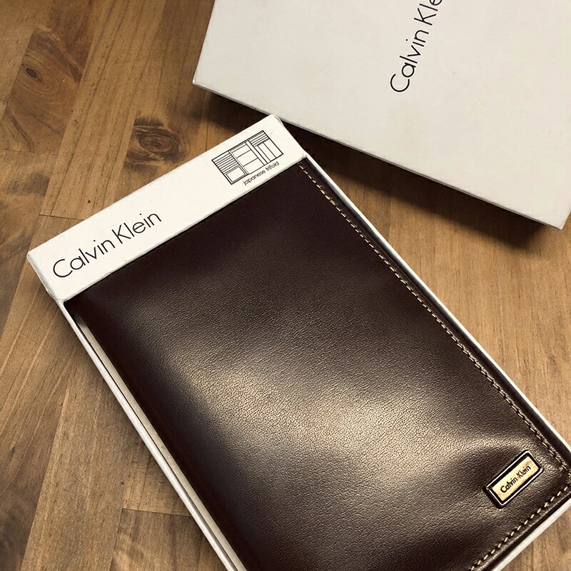 美國百分百【Calvin Klein】皮夾 CK 中長夾 咖啡 真皮 三折 皮革 短夾 證件夾 護照夾 咖啡色 E847