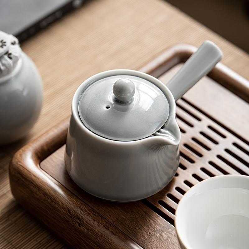 陶瓷側把壺日式手工青瓷冰灰釉草木灰色功夫茶具急須壺單壺泡茶壺