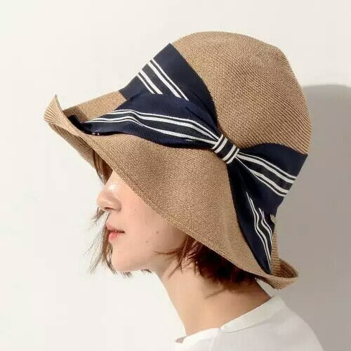 日本款女士草帽蝴蝶結優雅可折疊盆帽漁夫帽子夏天度假出游遮陽帽1入