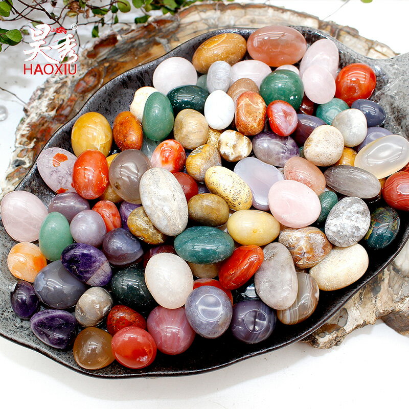 昊秀天然水晶碎石多彩瑪瑙原石碎石家居魚缸裝飾擺件彩色混色瑪瑙