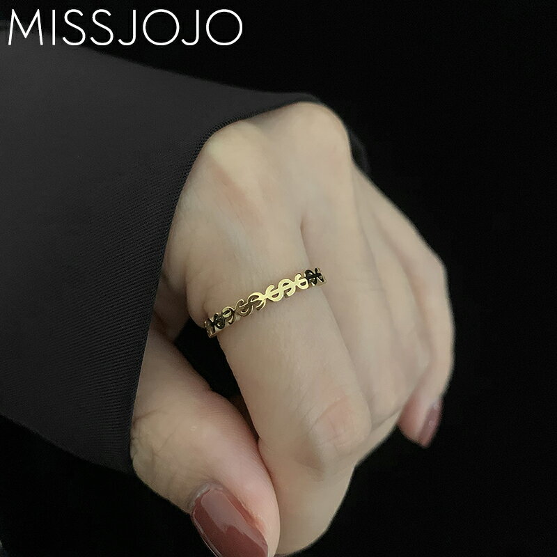 韓國新款歐美ins冷淡風個性時尚錢幣符號鈦鋼鍍18K金色食指戒指女