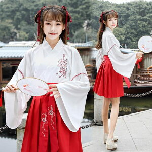 名族風 改良漢服女中國風古裝套裝漢元素日常民族服飾高中民國學生夏裝女 果果輕時尚