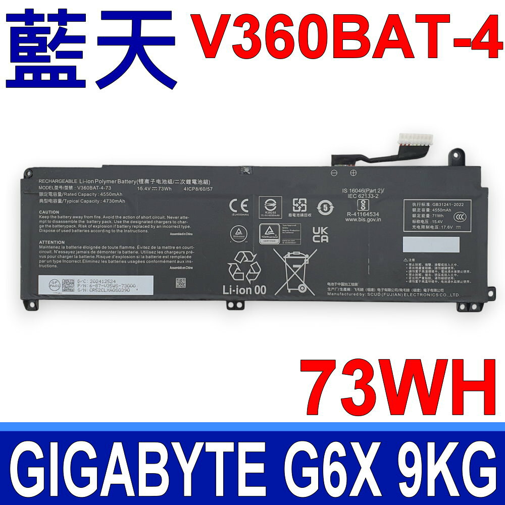 CLEVO 藍天 V360BAT-4 電池 GIGABYTE G6X 9KG COLORFUL MEOW R16