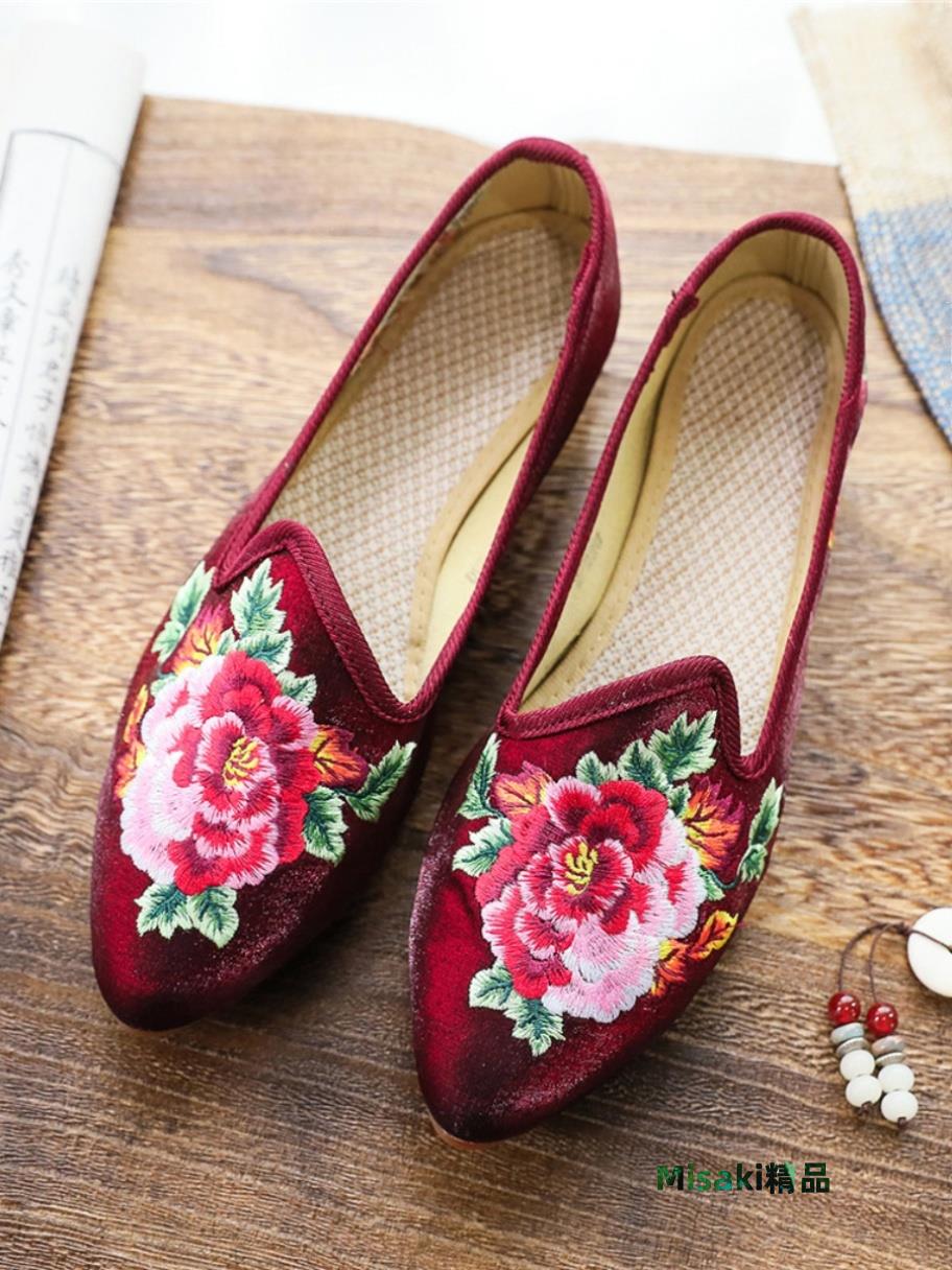 繡花鞋女老北京布鞋女春2019新款時尚民族風仙女的鞋媽媽復古正品-Misaki精品