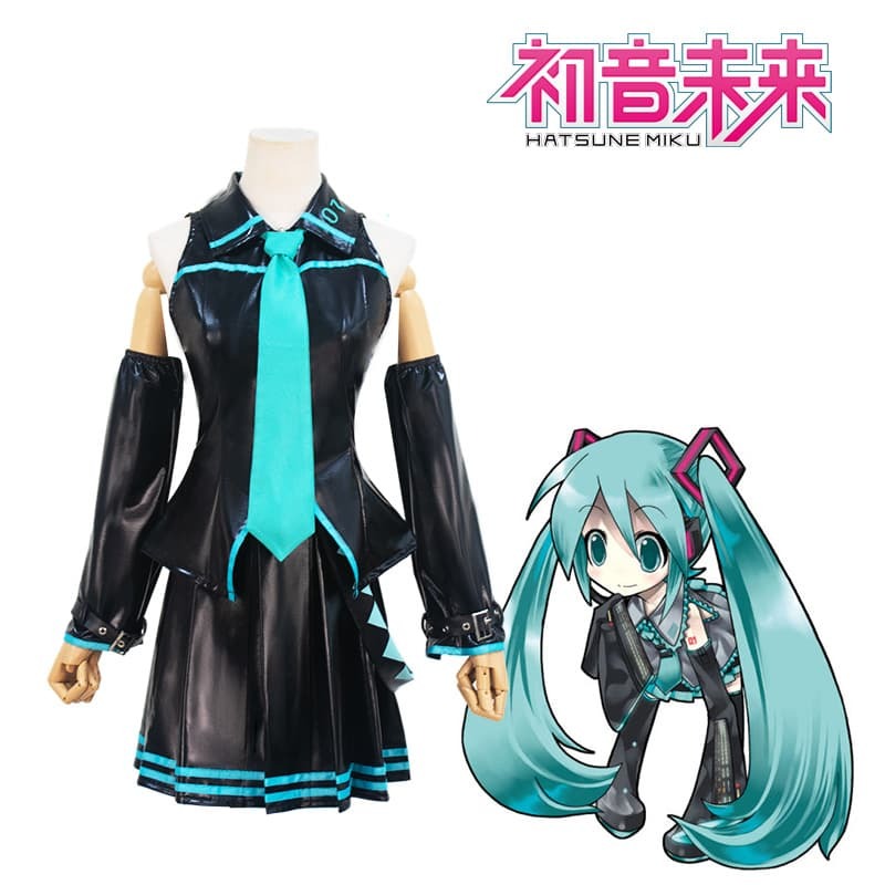 快速出貨 初音cos服初音未來MIKU公式服黑色漆皮cosplay未來女僕二次元服裝