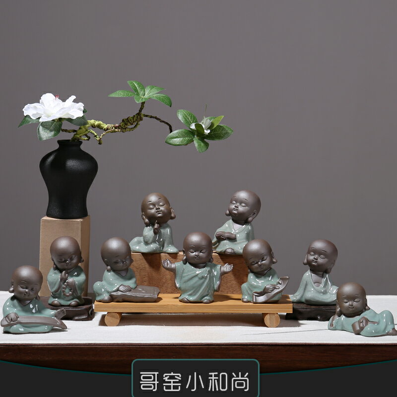 小和尚擺件茶幾裝飾品禪意空間書架桌面創意博古架陶瓷人物電視櫃