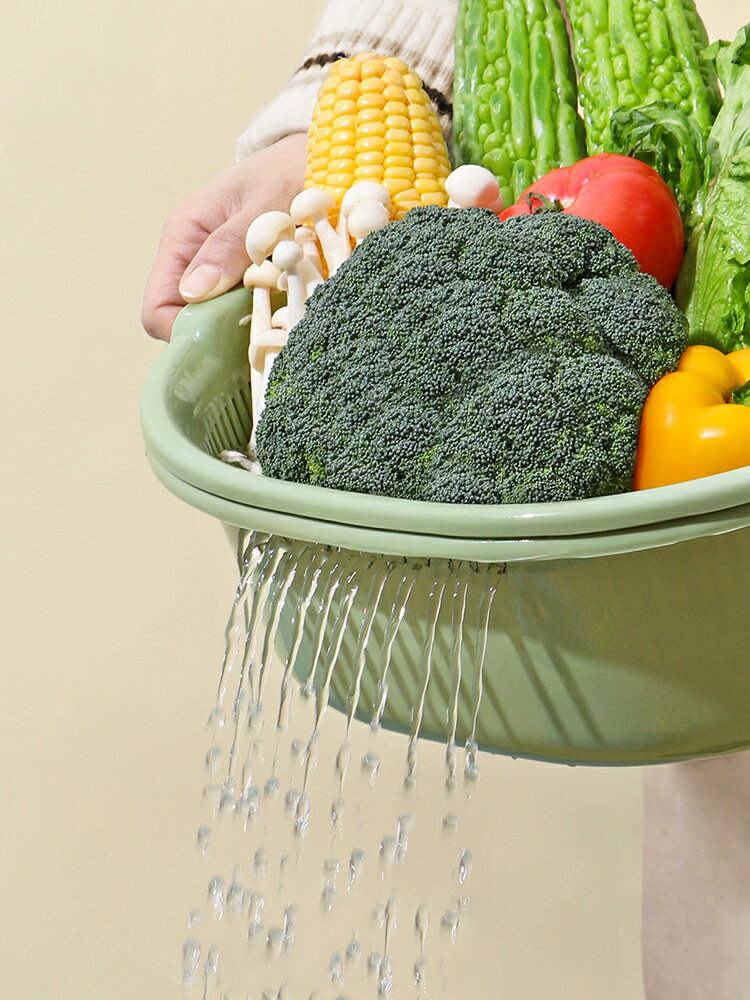 【滿299出貨】雙層塑膠洗菜盆大號菜籃子洗菜籃洗水果水果盆果籃廚房大號瀝水籃