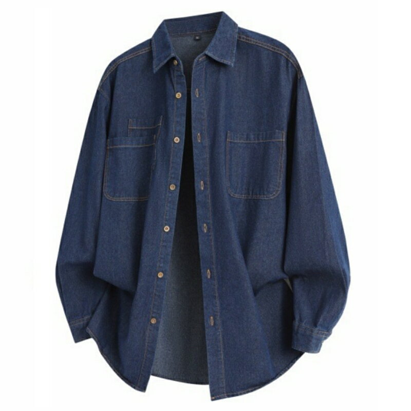【巴黎精品】現貨+預購 美式復古牛仔襯衫經典牛仔外套秋冬長袖上衣寬鬆大碼休閒男裝-新款翻領2色a1ma24