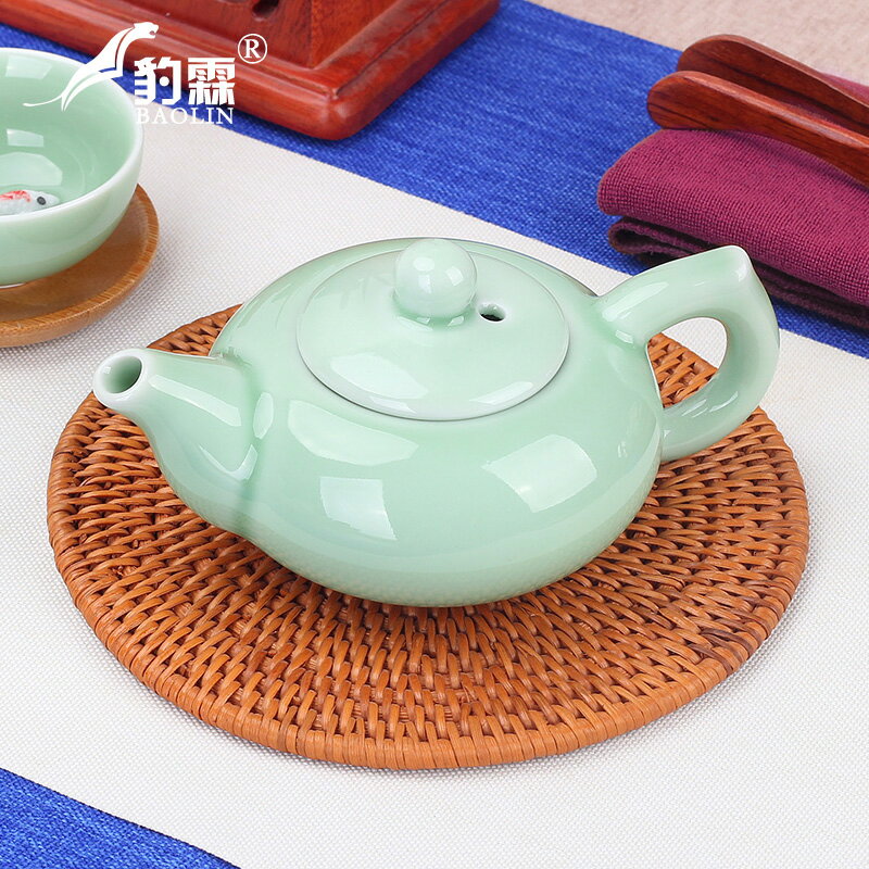 青瓷泡茶壺單壺陶瓷家用煮茶器茶水壺沖茶具龍泉套裝家用綠色小號