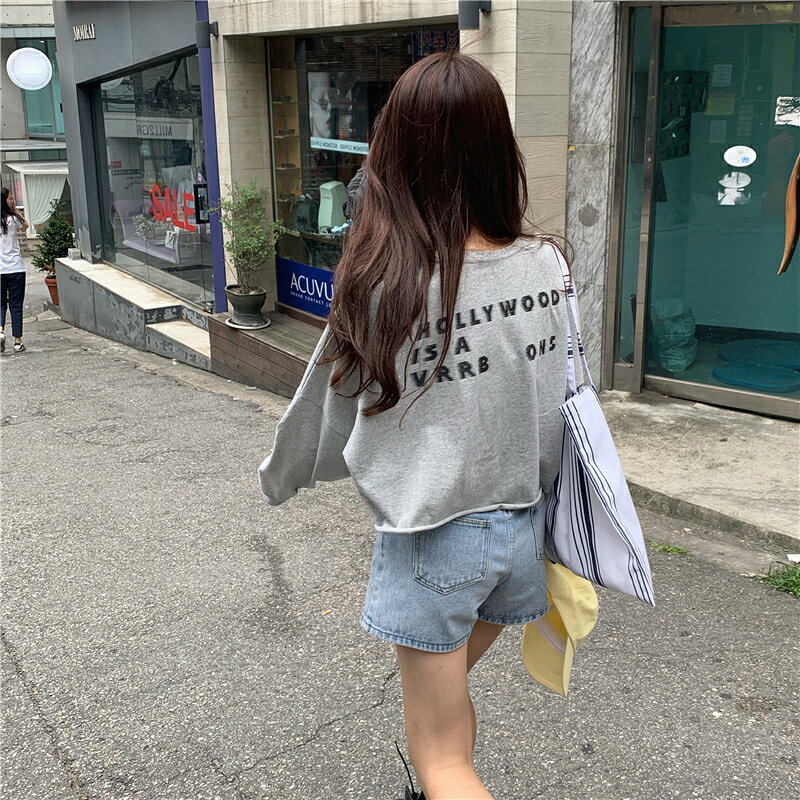 秋季印花長袖衛衣女超火cec寬松百搭圓領休閑上衣潮1入