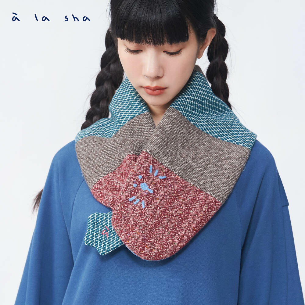 a la sha Q咪拼接圍巾