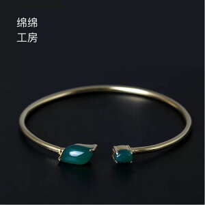 新品時尚s925純銀鑲嵌綠玉髓手鐲女簡約電鍍工藝個性銀飾手環