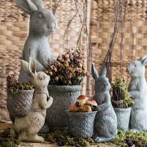 掬涵 樹脂兔子花器花盆裝飾擺件復古做舊美式鄉村庭院陽臺地面