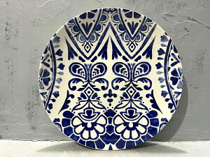 美單小眾品牌 暈染藍色民族花朵 大號14.5英寸 陶瓷盤 果盤擺盤