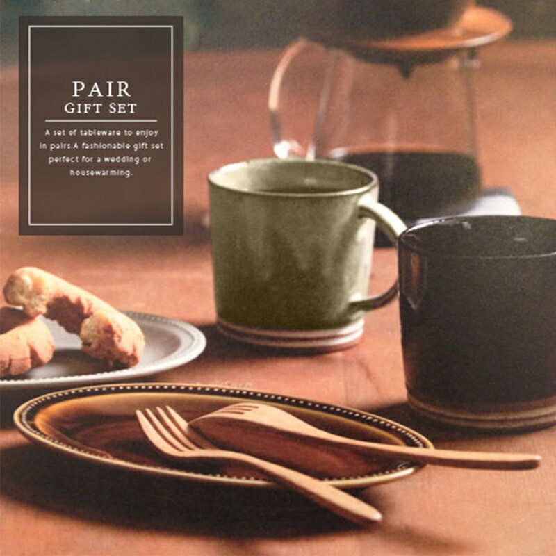 日本K-ai ROOTS復古造型橢圓盤&木叉禮盒 灰&褐 禮盒 餐具組 餐盤 送禮 日本製
