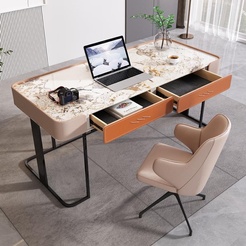 電腦桌 辦公桌 意式輕奢巖板書桌設計感現代簡約辦公桌極簡書房家具書桌椅書法桌