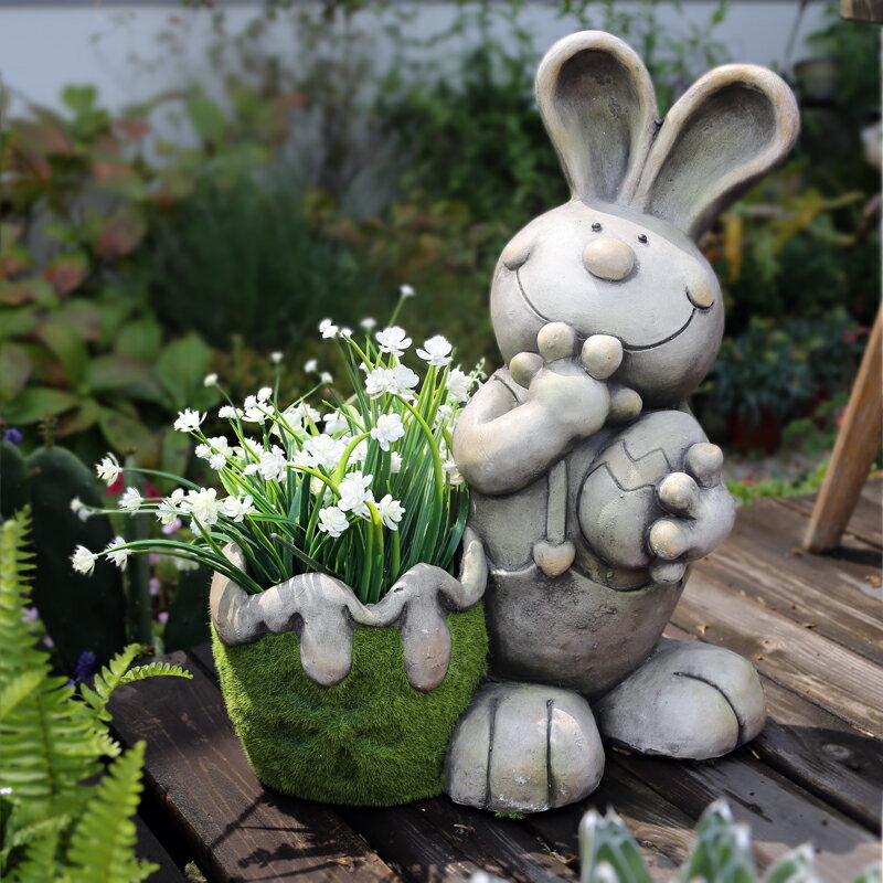 可愛兔子花盆多肉陽臺布置大號卡通小動物創意造型戶外花園裝飾品