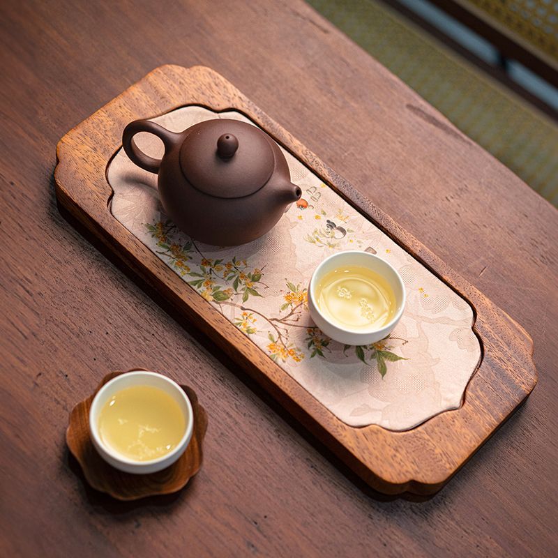 免運 可開發票 南美胡桃木新中式家用茶盤禪意茶席茶巾墊子實木幹泡臺幹泡盤壺承