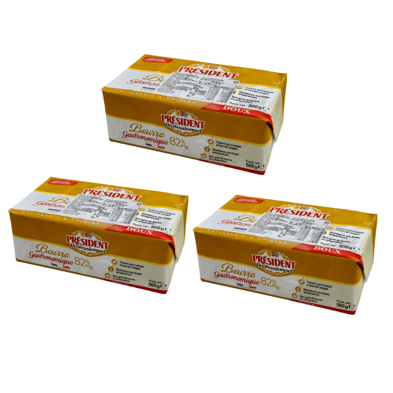 《AJ歐美食鋪》★3入超優惠★ 總統牌 無鹽奶油塊 500g  烘焙 西點 料理 無鹽 醇厚乳香 冷凍