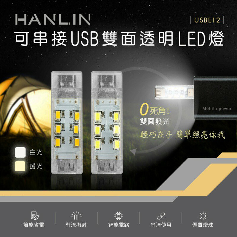 HANLIN-USBL12 可串接USB雙面透明LED燈 強強滾