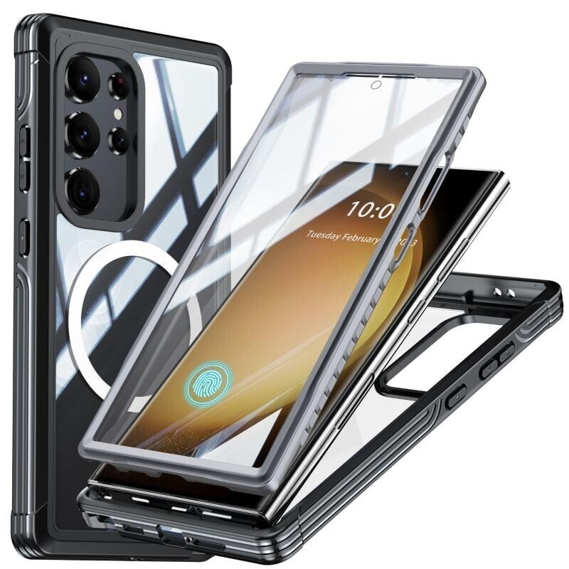 SAMSUNG 豪華 360° 鋼化玻璃全保護防水透明磁性手機殼適用於三星 Galaxy S24 Ultra Plus