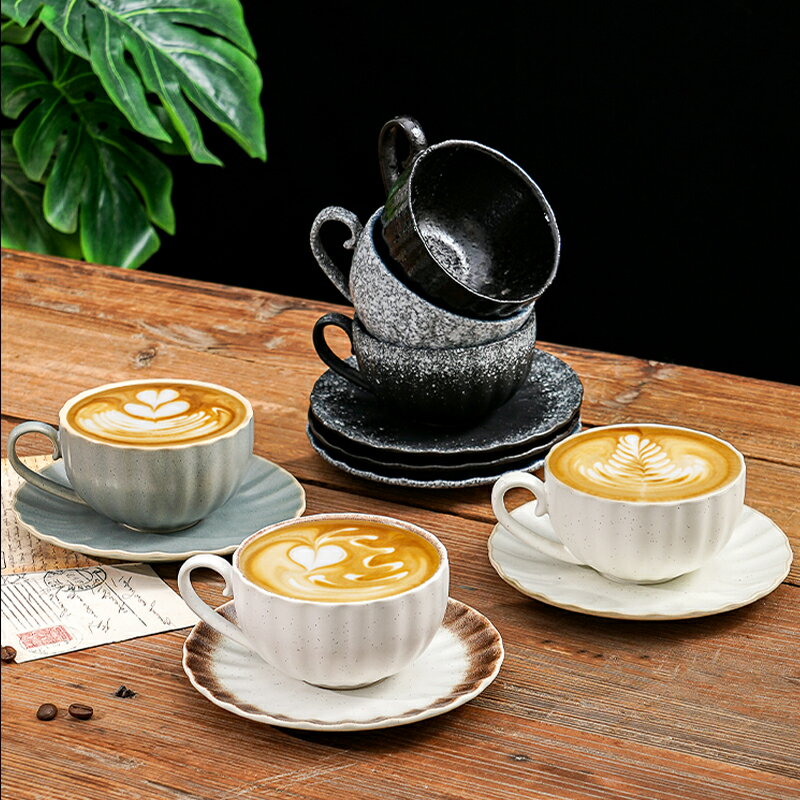 復古花邊咖啡杯碟套裝家用餐廳簡約陶瓷拉花杯子下午茶杯