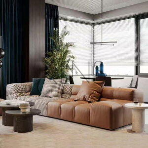 【KENS】沙發 沙發椅 意式極簡方塊科技布北歐工業風千鳥格輕奢客廳模塊布藝沙發組合