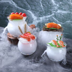 刺身擺盤裝飾干冰杯小壺干冰盅創意玻璃意境菜日料三文魚盛器擺件