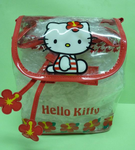 【震撼精品百貨】Hello Kitty 凱蒂貓 防水透明後背包 扶桑紅花 震撼日式精品百貨