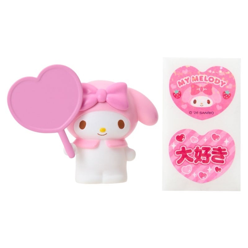 asdfkitty*三麗鷗 粉盒 美樂蒂 應援扇造型夾子 手指玩偶 附貼紙-名片夾 相片夾-日本正版商品