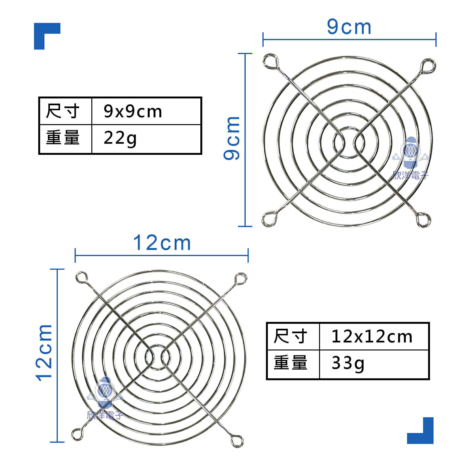 ※ 欣洋電子 ※ 風扇鐵網 4x4cm~12x12cm 防護網 散熱網罩 散熱風扇 金屬護網 電子材料 4